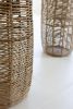 SET OF TWO WOVEN SEAGRASS AND IRON BARREL PLANTERS