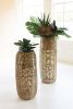SET OF TWO WOVEN SEAGRASS AND IRON BARREL PLANTERS