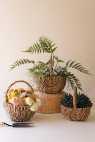 SET OF THREE WOVEN SEAGRASS BASKETS WITH HANDLES