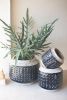 SET OF THREE DARK BLUE KNOBBY CERAMIC POTS