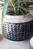 SET OF THREE DARK BLUE KNOBBY CERAMIC POTS