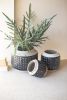 SET OF THREE DARK BLUE KNOBBY CERAMIC POTS