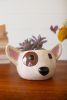 SET OF TWO CERAMIC BLACK AND WHITE DOG HEAD PLANTERS
