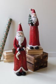 SET OF TWO RESIN SANTAS