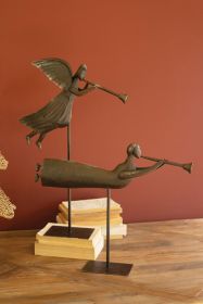 SET OF TWO RUSTIC METAL FOLK ART ANGELS