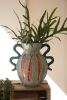 CERAMIC COLORFUL FISH VASE WITH BLUE SQUIGGLE HANDLES