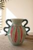 CERAMIC COLORFUL FISH VASE WITH BLUE SQUIGGLE HANDLES
