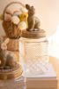 SET OF TWO RESIN AND GLASS RABBIT CANISTERS