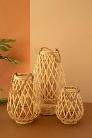 SET OF THREE WILLOW LANTERNS WITH GLASS INSERT - NATURAL