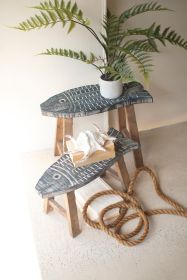 SET OF TWO WOODEN FISH STOOLS