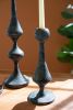 SET OF THREE PATINA METAL CANDLE TOWERS