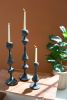 SET OF THREE PATINA METAL CANDLE TOWERS