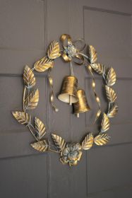 ANTIQUE BRASS CHRISTMAS WREATH LEAVES AND BELLS