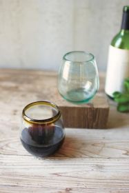 6 STEMLESS WINE GLASS WITH AMBER RIM