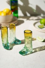 6 RECYCLED GLASS BOOT SHOT GLASS - BLUE AND AMBER