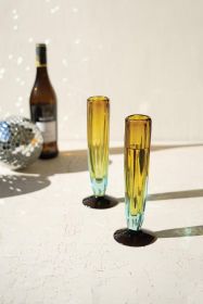 6 RECYCLED FLUTED CHAMPAGNE GLASS - BLUE AND AMBER