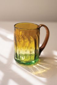 6 RECYCLED FLUTED AMBER GLASS MUG WITH HANDLE
