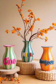 SET OF THREE CERAMIC HELLO VASES