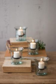 4 RECYCLED GLASS MINI VOTIVE CYLINDER