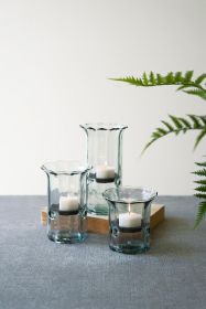 SET OF THREE RECYCLED GLASS RIBBED VOTIVE CYLINDERS