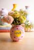 SET OF FIVE CERAMIC HEARTS WITH WORDS VASES