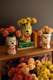 SET OF THREE CERAMIC DOG VASES WITH BOWS