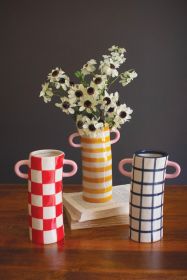 SET OF THREE PATEREND CERAMIC CYLINDER VASES WITH HANDLES