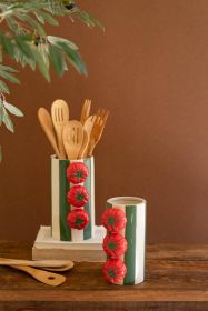 SET OF TWO CERAMIC GREEN STRIPED VASES WITH TOMATOES