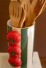 SET OF TWO CERAMIC GREEN STRIPED VASES WITH TOMATOES