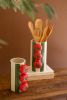 SET OF TWO CERAMIC GREEN STRIPED VASES WITH TOMATOES