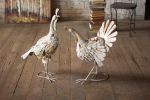 SET OF TWO ANTIQUE WHITE METAL TURKEYS