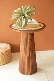 ROUND WOODEN SIDE TABLE WITH WOVEN CANE TOP