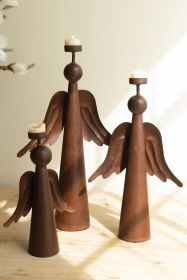 SET OF THREE RUSTIC IRON ANGELS