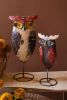 SET OF TWO RECYCLED IRON OWLS ON STANDS