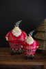 SET OF TWO PAINTED METAL SANTAS WITH CHECKERED DETAIL