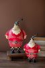 SET OF TWO PAINTED METAL SANTAS WITH CHECKERED DETAIL