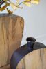 SET OF TWO MANGO WOOD AND METAL VASES