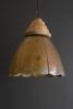 ANTIQUE BRASS PENDANT LIGHT WITH WOOD DETAIL 20" DIA.