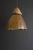 ANTIQUE BRASS PENDANT LIGHT WITH WOOD DETAIL 20" DIA.