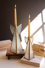SET OF TWO GLASS ANGEL CANDLE HOLDERS