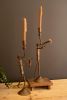 SET OF TWO FORGED IRON TRUMPET AND SAXAPHONE TAPER CANDLE HOLDERS
