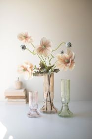 SET OF THREE FLUTED GLASS VASES - ONE EACH COLOR