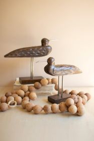 SET OF TWO CARVED WOODEN SHOREBIRDS ON STANDS