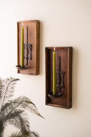 WOODEN WALL SCONCE WITH REPURPOSED IRON SPOON CANDLE HOLDER