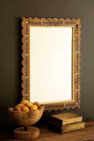 RECYCLED WOOD FRAMED MIRROR WITH PAINTING DETAIL