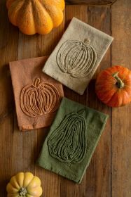 SET OF THREE EMBROIDERED TEA TOWELS - THANKSGIVING