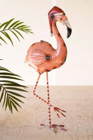 RECYCLED PAINTED METAL CHRISTMAS FLAMINGO