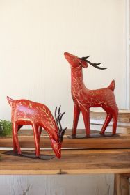SET OF TWO  PAINTED RECYCLED  METAL  FOLK REINDEER