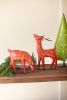 SET OF TWO  PAINTED RECYCLED  METAL  FOLK REINDEER