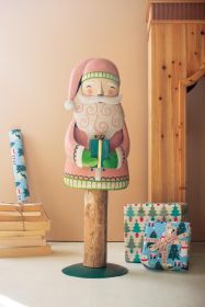 PAINTED METAL SANTA ON WOOD BASE